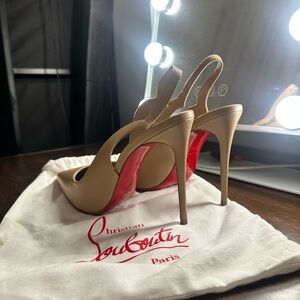 Christian Louboutin Tan Slingback Heels with Red Soles